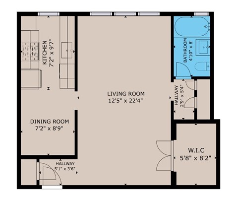 Studio Floor Plan at Normandie Grove, Los Angeles California 